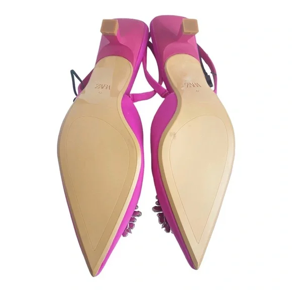 Zara Pink Slingback Heels with Embellishment - Picture 8 of 10